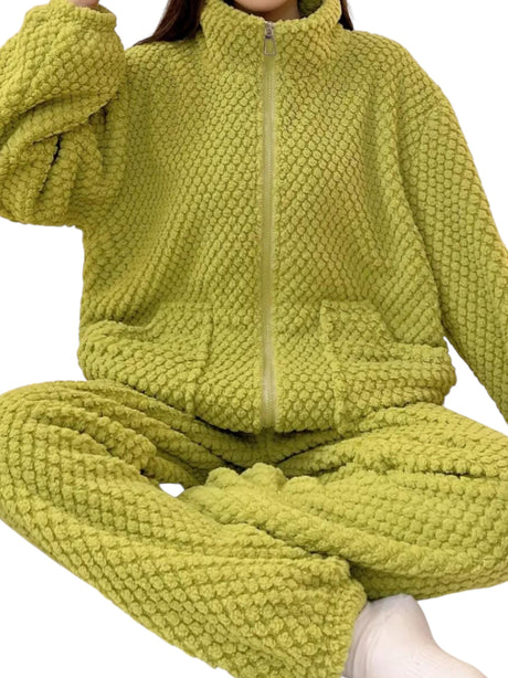 Image for Women's Faux Fur Sleepwear Pajama Set Jacket&Pant,Light Green