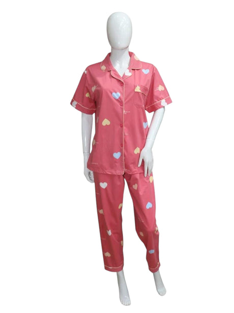 Image for Women's Heart Printed Sleepwear Pajama Set Chemise&Pant,Pink