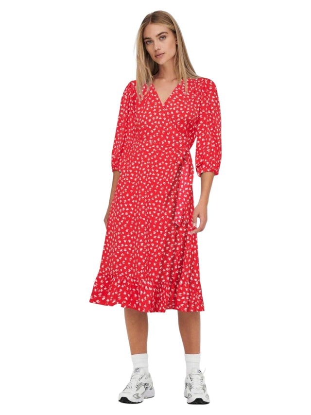 Image for Women's Floral Printed Belt Side Tie Dress,Red