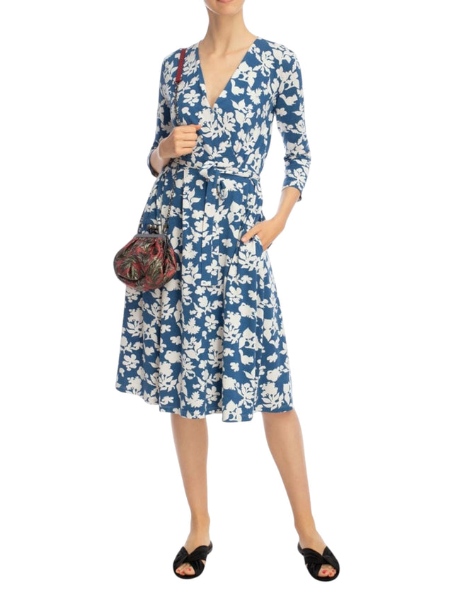 Image for Women's Floral Printed Dress,Blue/White