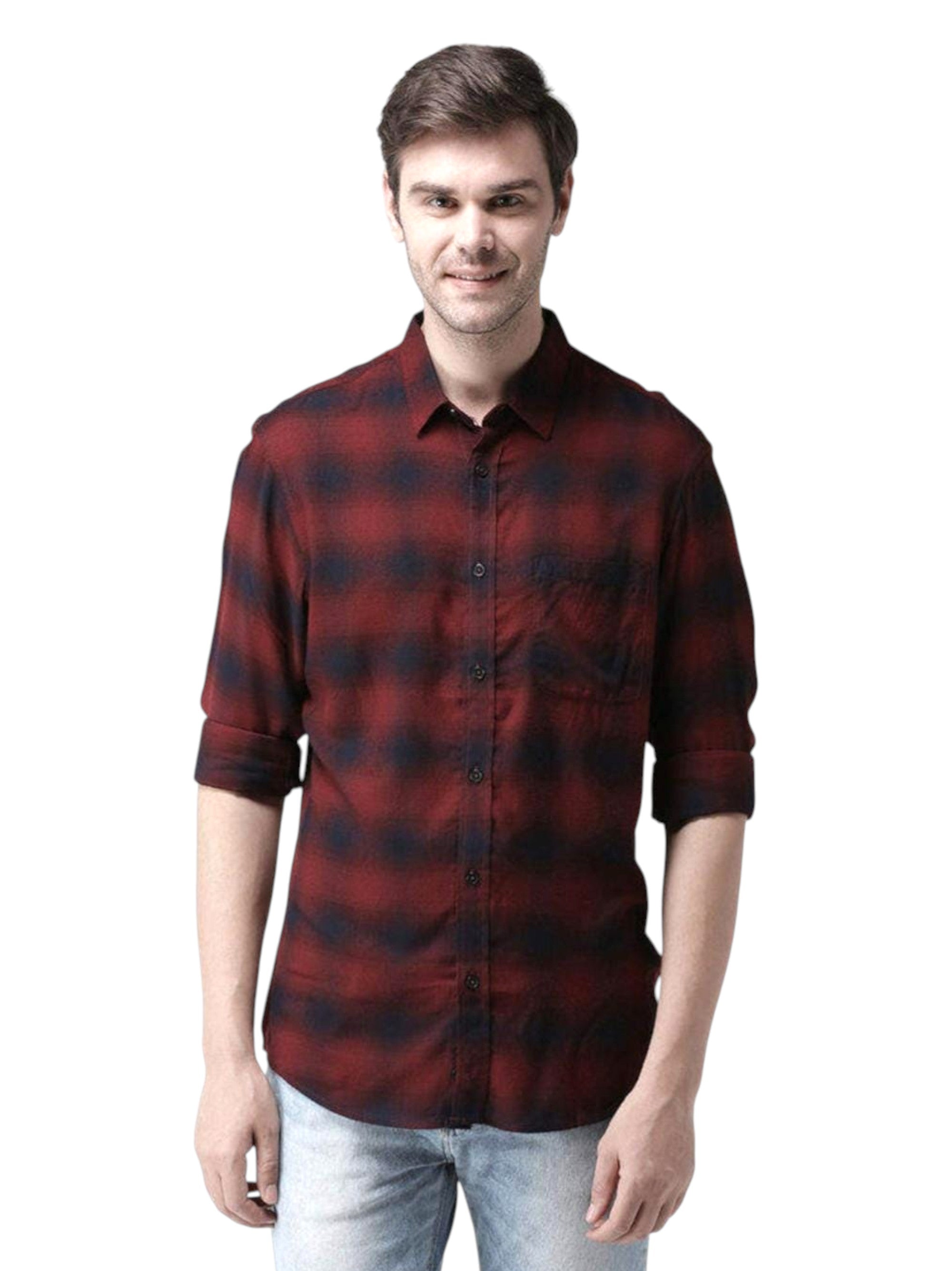 Men's Plaid Dress Shirt,Burgundy  All Brands Factory Outlet
