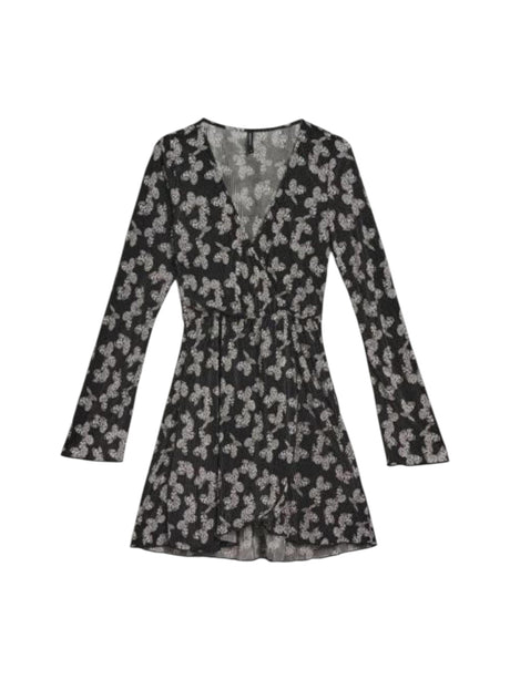 Image for Women's Butterfy Printed Ribbed Dress,Black