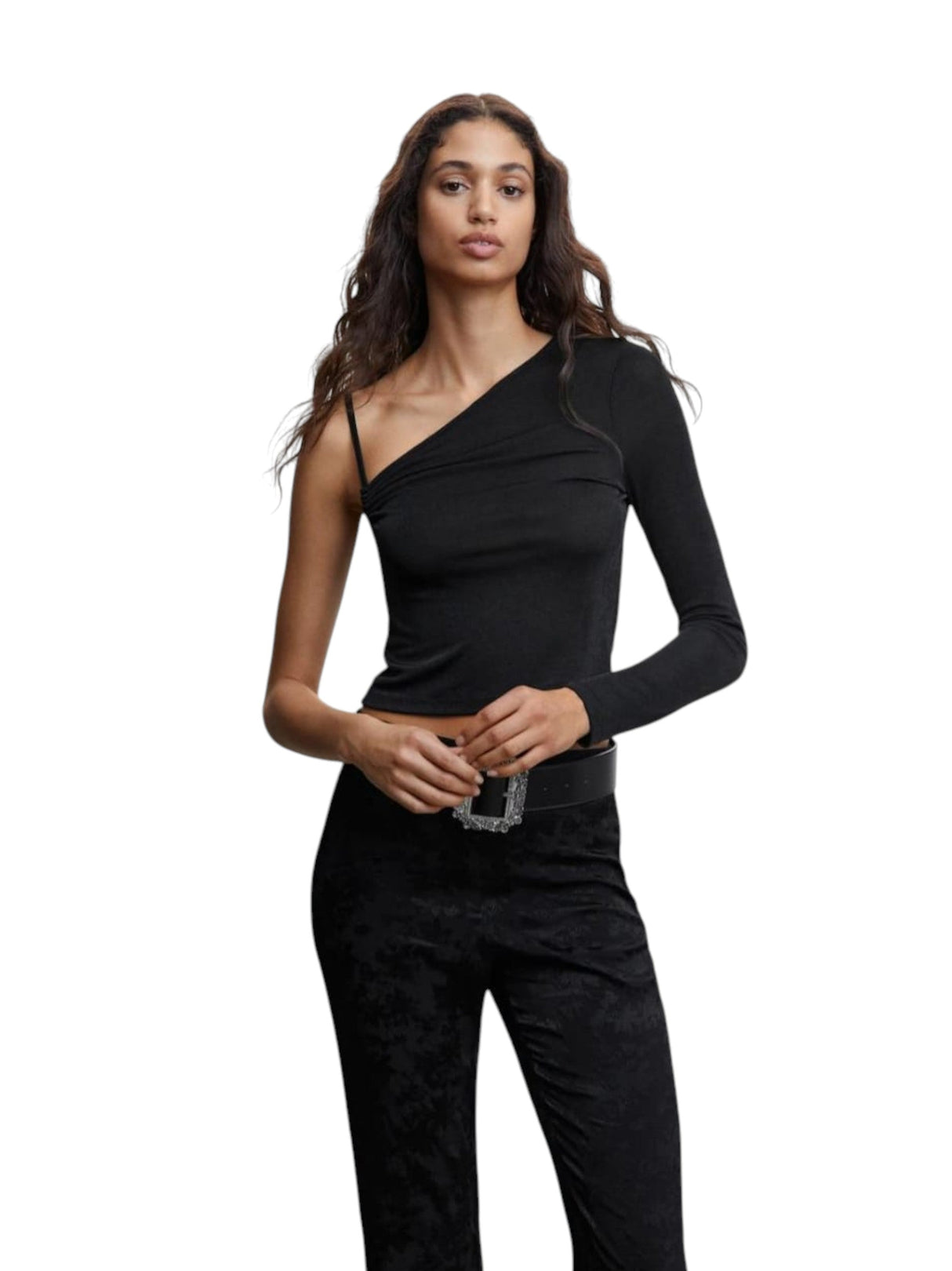 Image for Women's Plain  One Cold Shoulder Top,Black