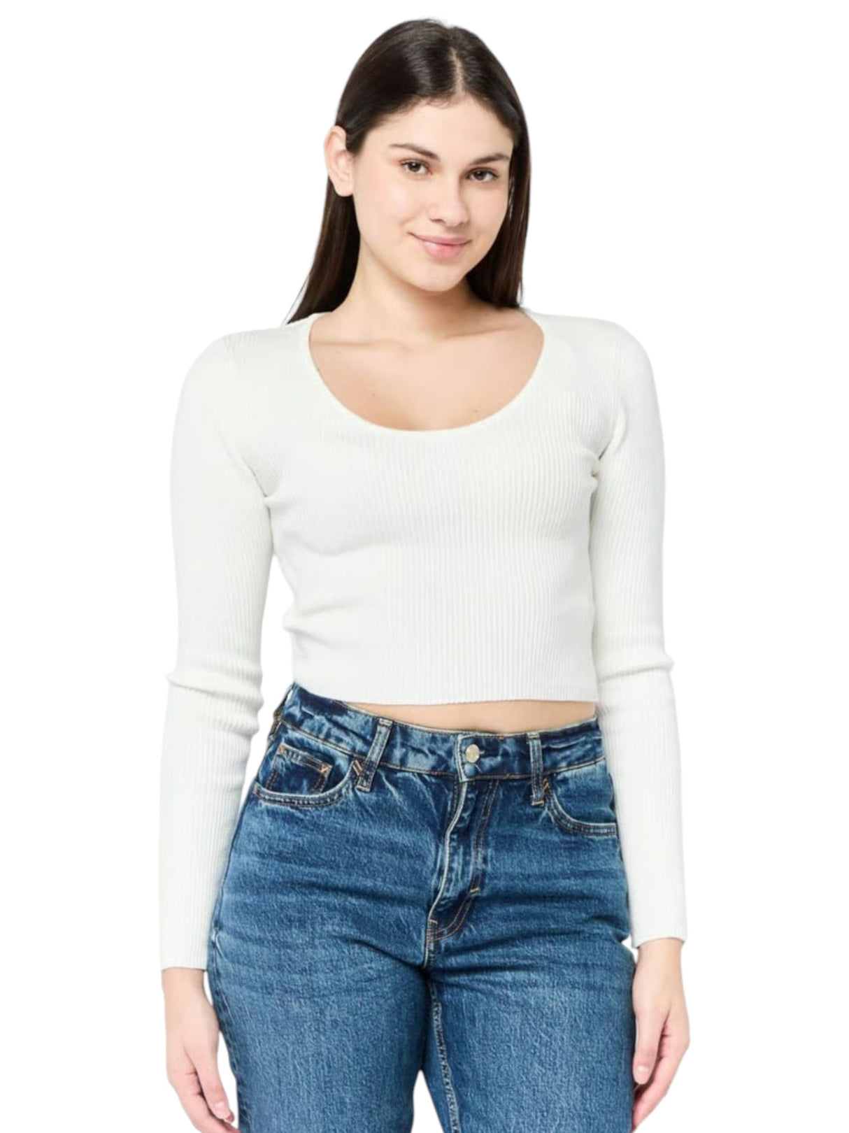 Image for Women's Knitted Ribbed Crop Sweaters,White