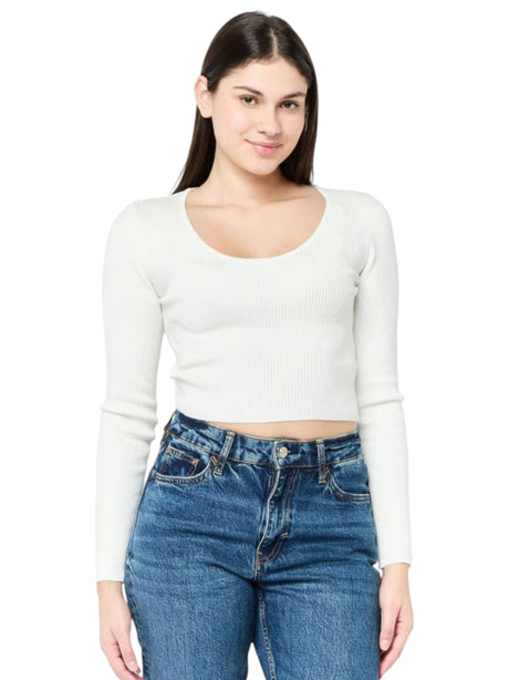 Image for Women's Knitted Ribbed Crop Sweaters,White