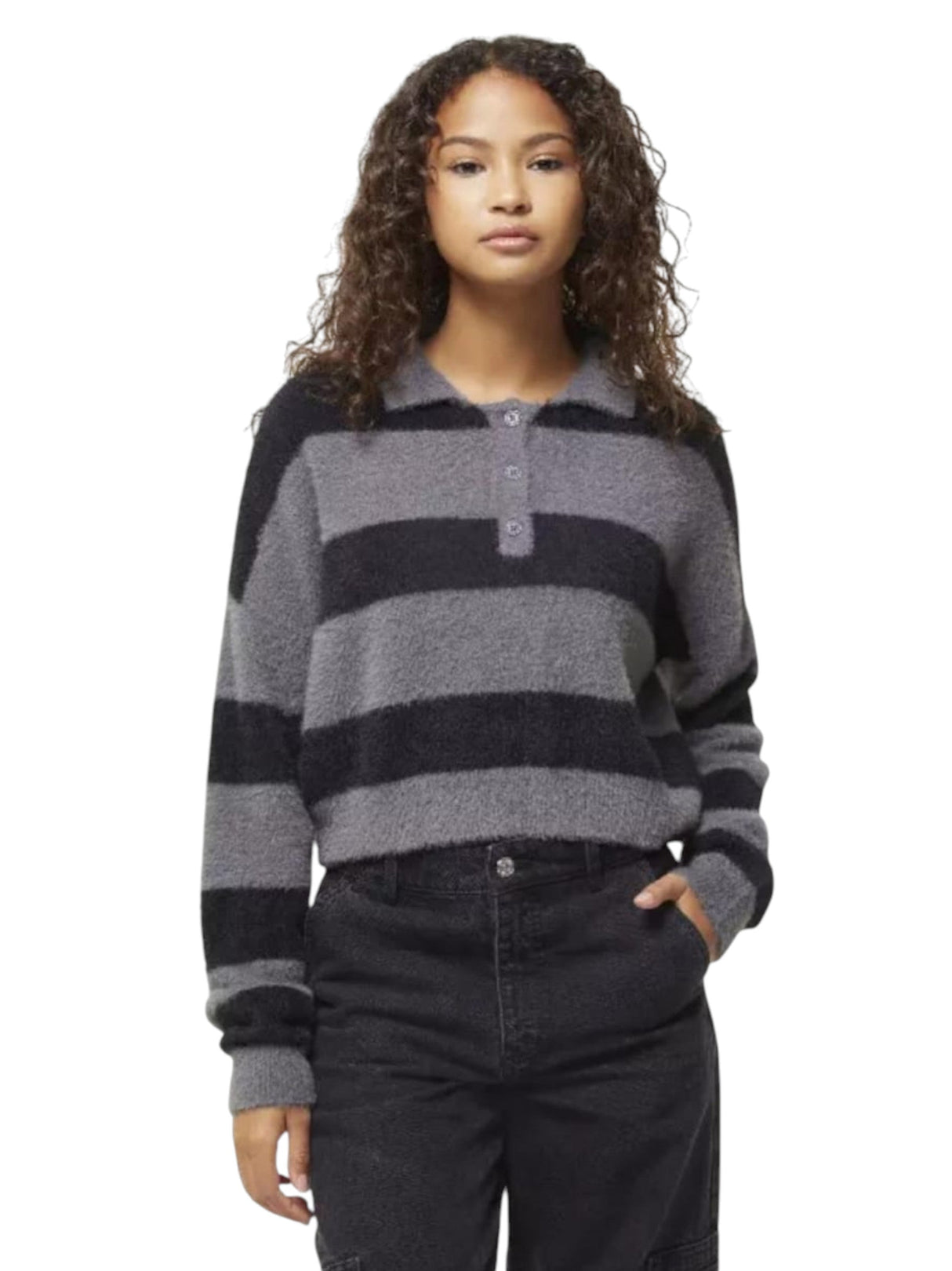 Image for Women's Striped Sweaters,Grey/Black