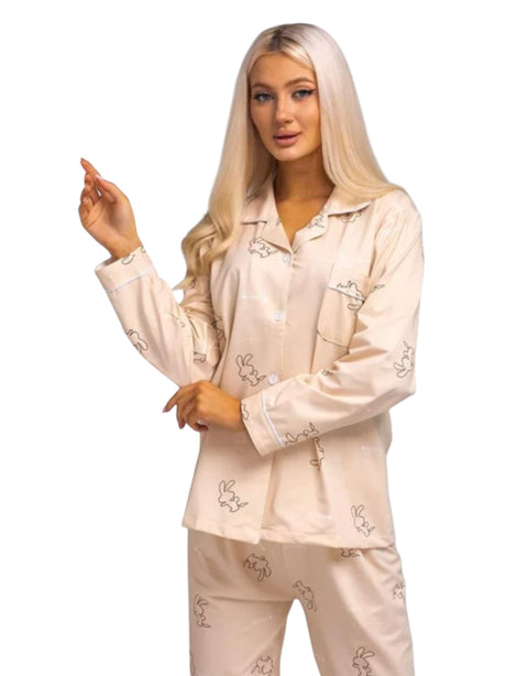 Image for Women's Printed Pajama Set Chemise&Pant,Peach