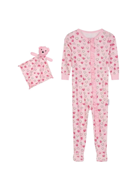 Image for Kids Girl's Hearts Printed Jumpsuit&Matching Toy,Pink