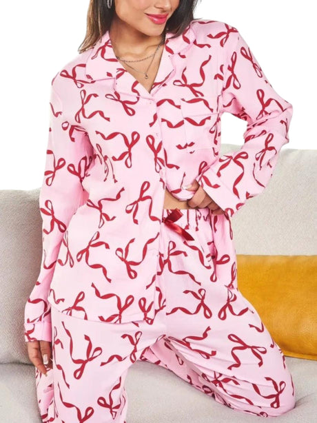 Image for Women's Printed Pajama Set Chemise&Pant,Pink