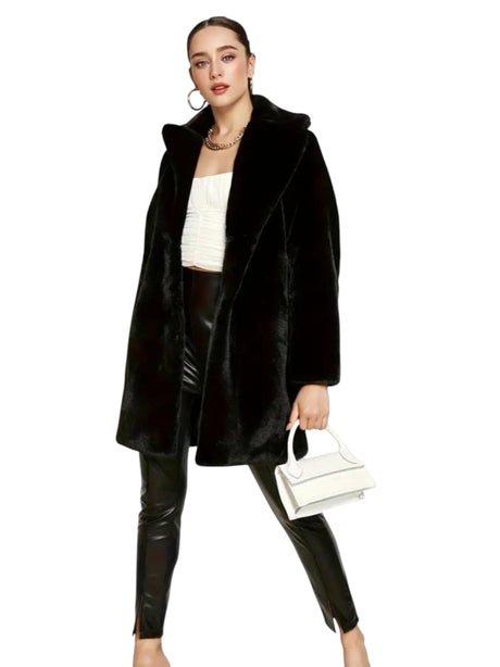 Image for Women's Faux Fur Long Jacket,Black