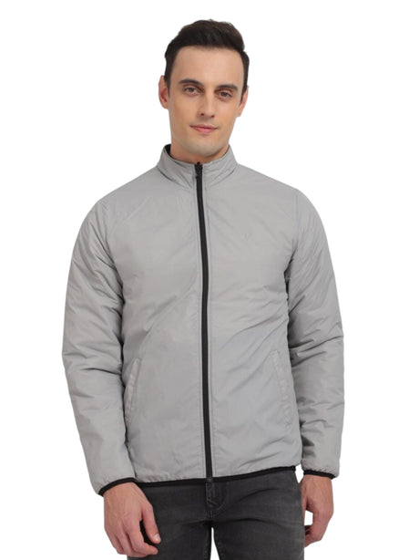 Image for Men's Plain Solid Jacket,Silver