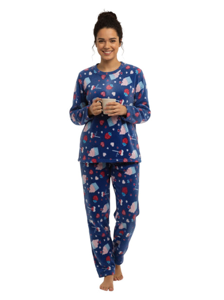 Image for Women's Faux Fur Printed Pajama Set Sweaters&Pant,Blue