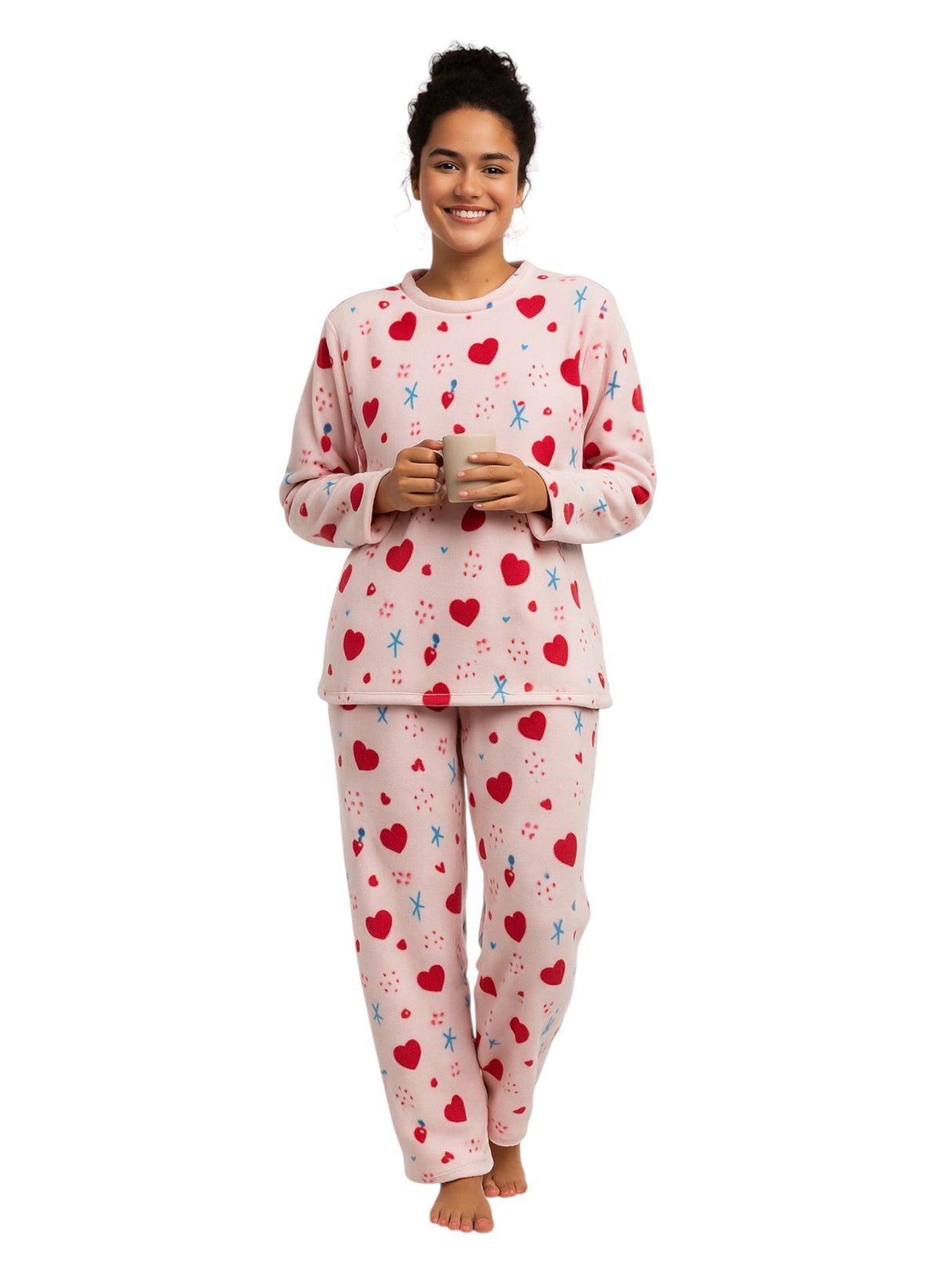 Image for Women's Faux Fur Printed Pajama Set Sweaters&Pant,Rose