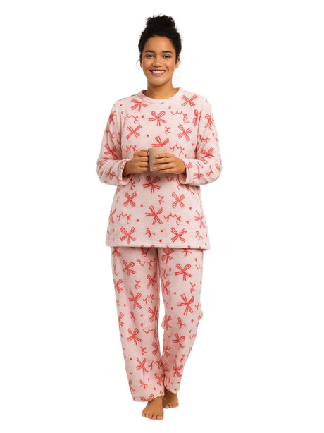 Image for Women's Faux Fur Printed Pajama Set Sweaters&Pant,Pink