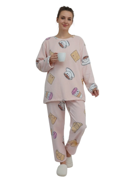 Image for Women's Faux Fur Printed Pajama Set Sweaters&Pant,Light Peach