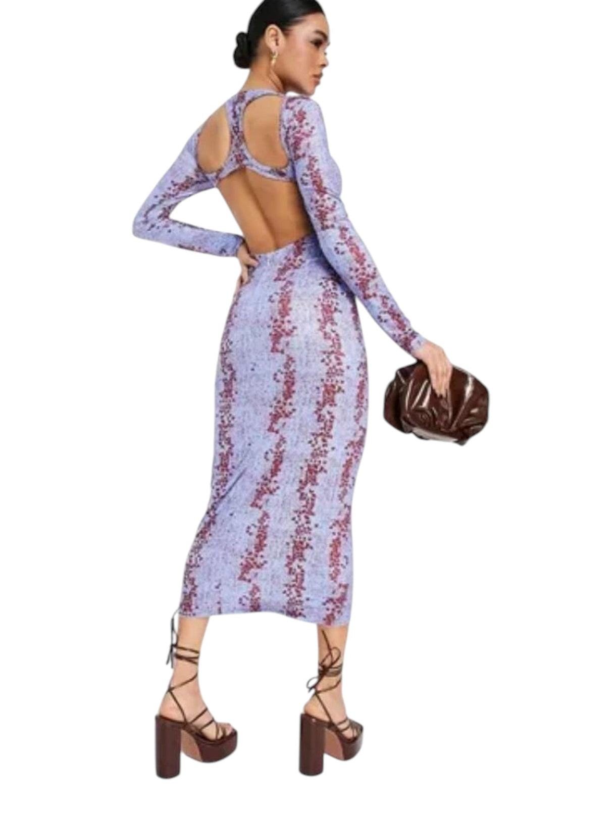 Image for Women's Graphic Open Back Long Dress,Blue