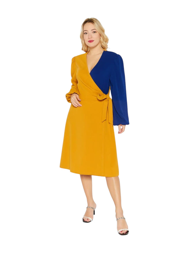 Image for Women's Textured Dress,Yellow/Blue