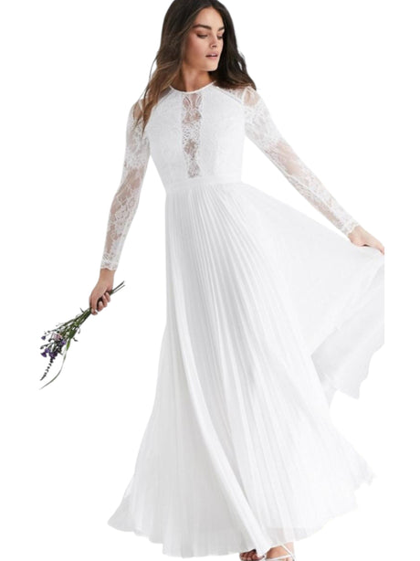 Image for Women's Floral Embroidered Ruffled Dress,White