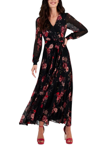 Image for Women's Floral Printed Ruffled Dress,Black