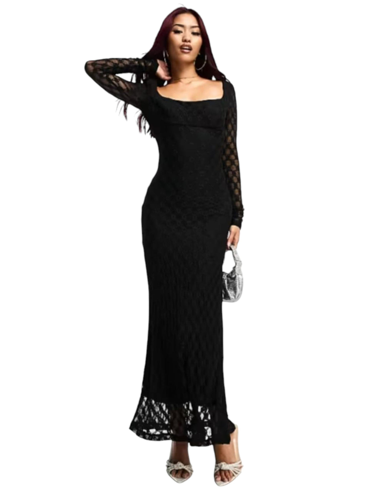 Image for Women's Floral Knitted Mesh Dress,Black