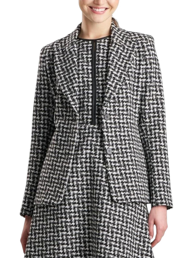 Image for Women's Plaid Blazer,Black/White