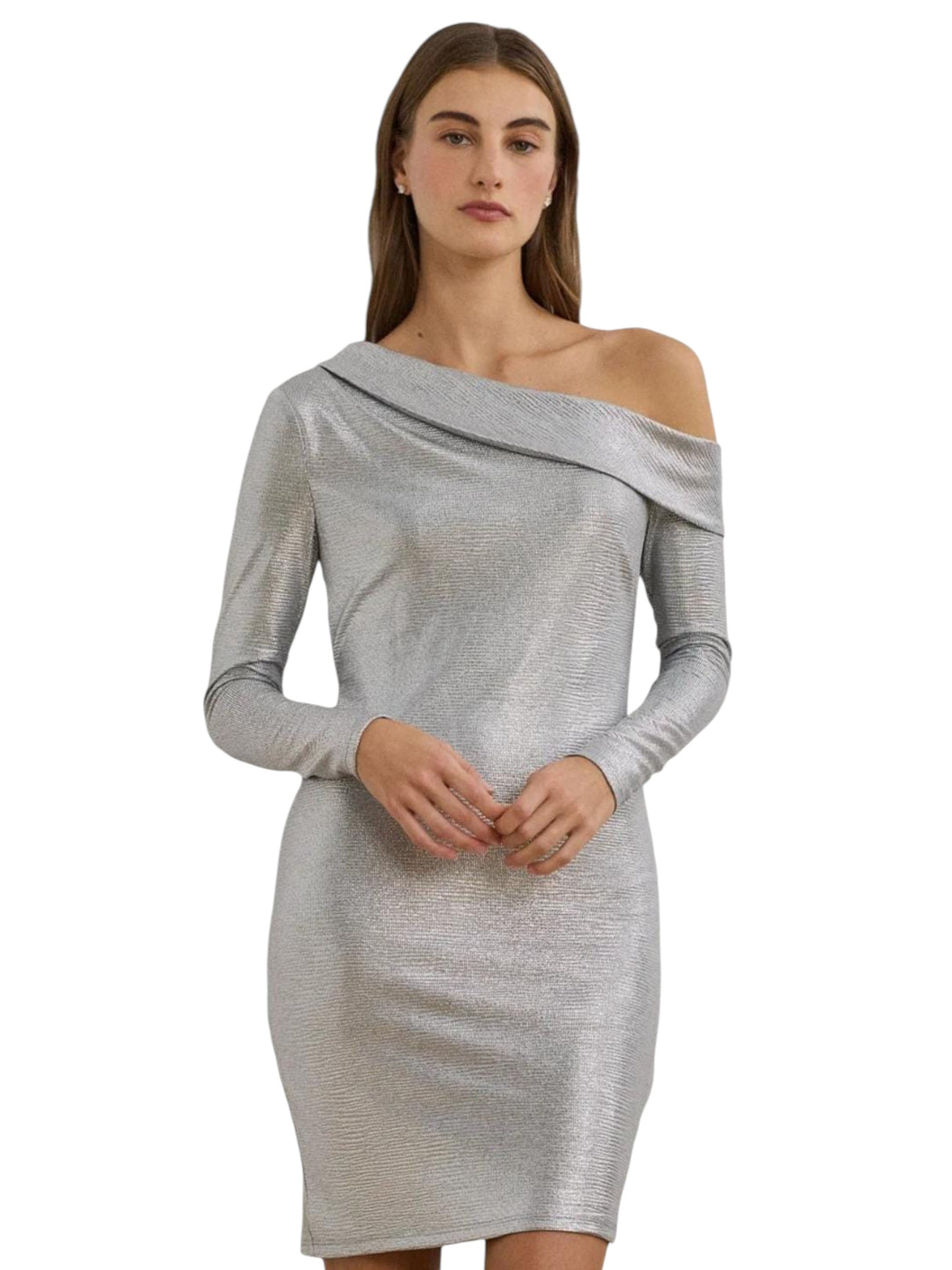 Image for Women's Shiny Dress One Cold Shoulder,Silver