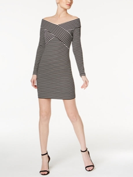 Image for Women's Off Shoulders Striped Dress,Black/White