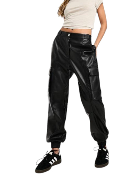 Image for Women's Plain Leather Pant,Black