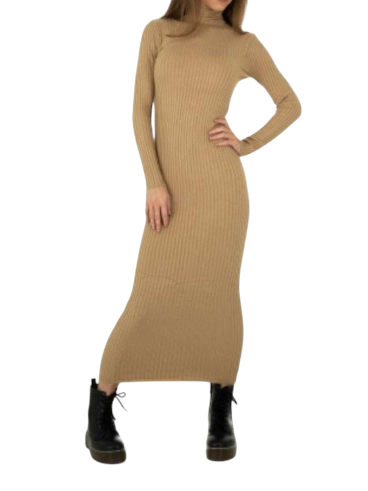 Image for Women's Ribbed Knitted Dress,Brown