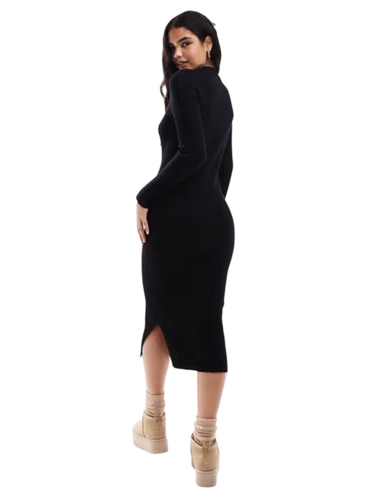Image for Women's Ribbed Knitted Dress,Black