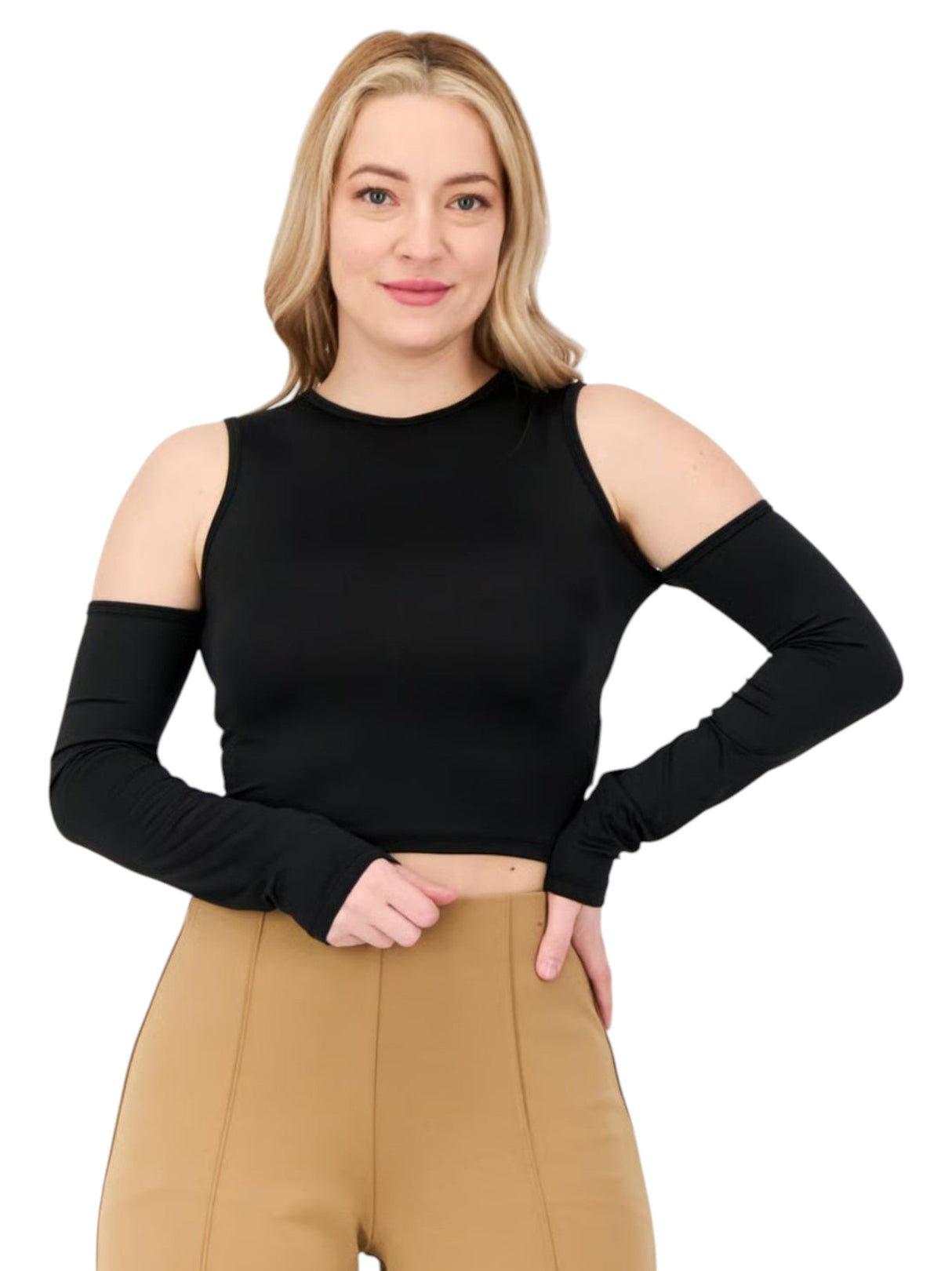 Image for Women's Plain Cold Shoulders Top,Black
