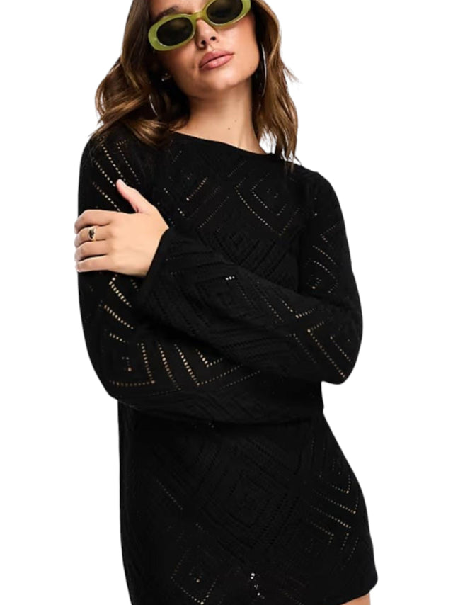 Image for Women's Open Knitted Dress,Black