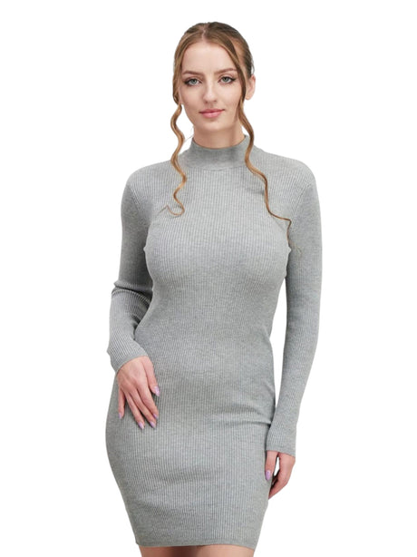 Image for Women's Ribbed Knitted Dress,Grey