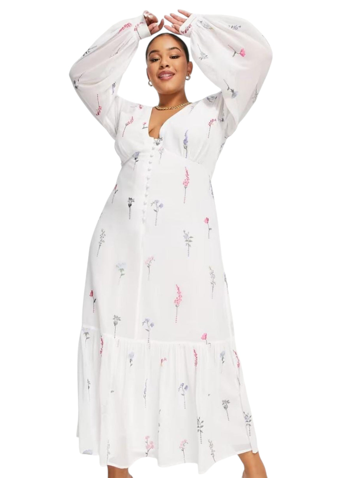 Image for Women's Floral Embroidered Dress,White