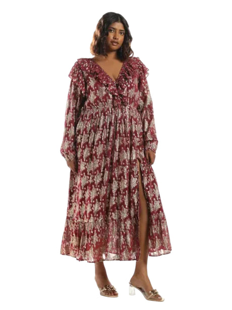 Image for  Women's Glitter Mesh Dress ,Burgundy