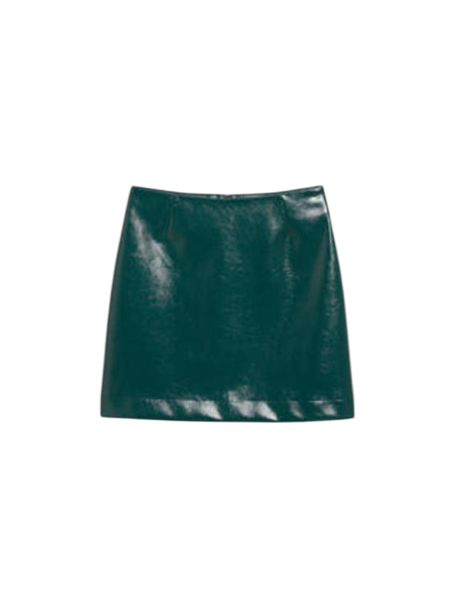 Image for Women's Plain Solid Leather Skirt,Dark Green