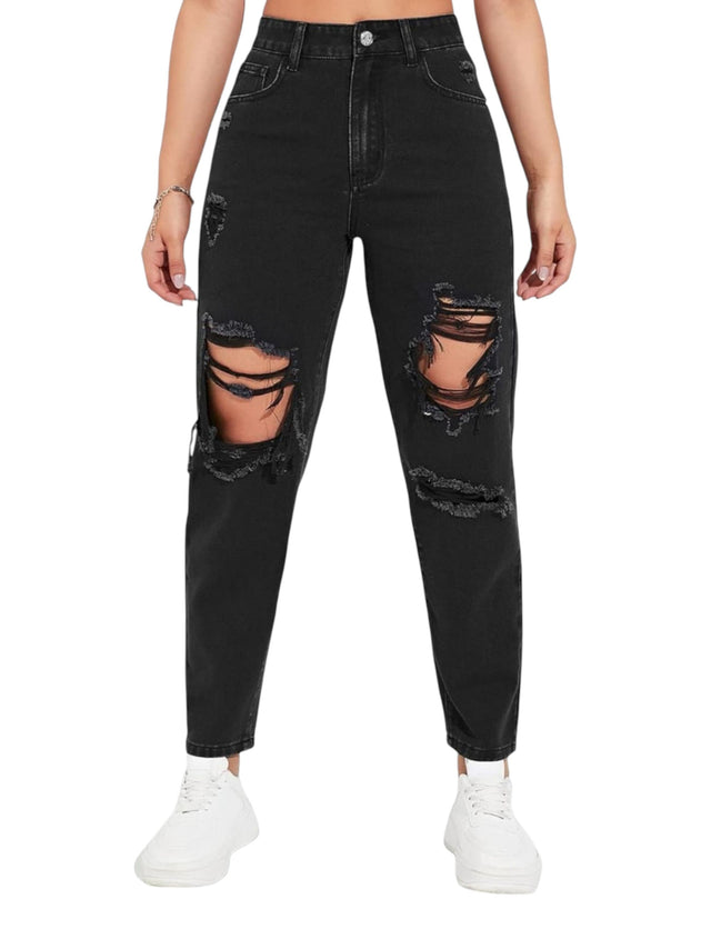 Image for Women's Ripped Washed Jeans,Black
