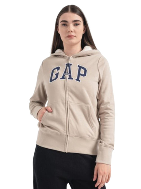 Image for Women's Lined Logo Printed Hoodie,Beige