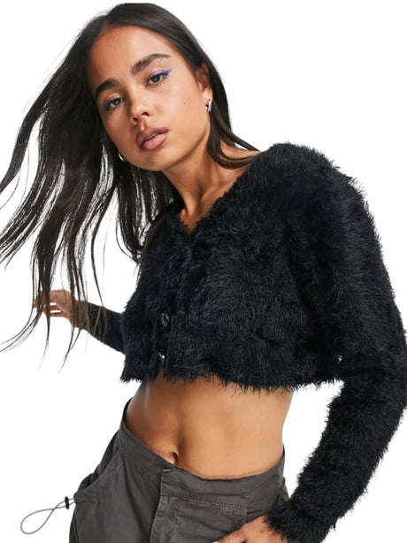 Image for Women's Plain  Mohair Crop Top,Black