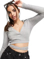 Image for Women's Ribbed Open Back Crop Top,Grey