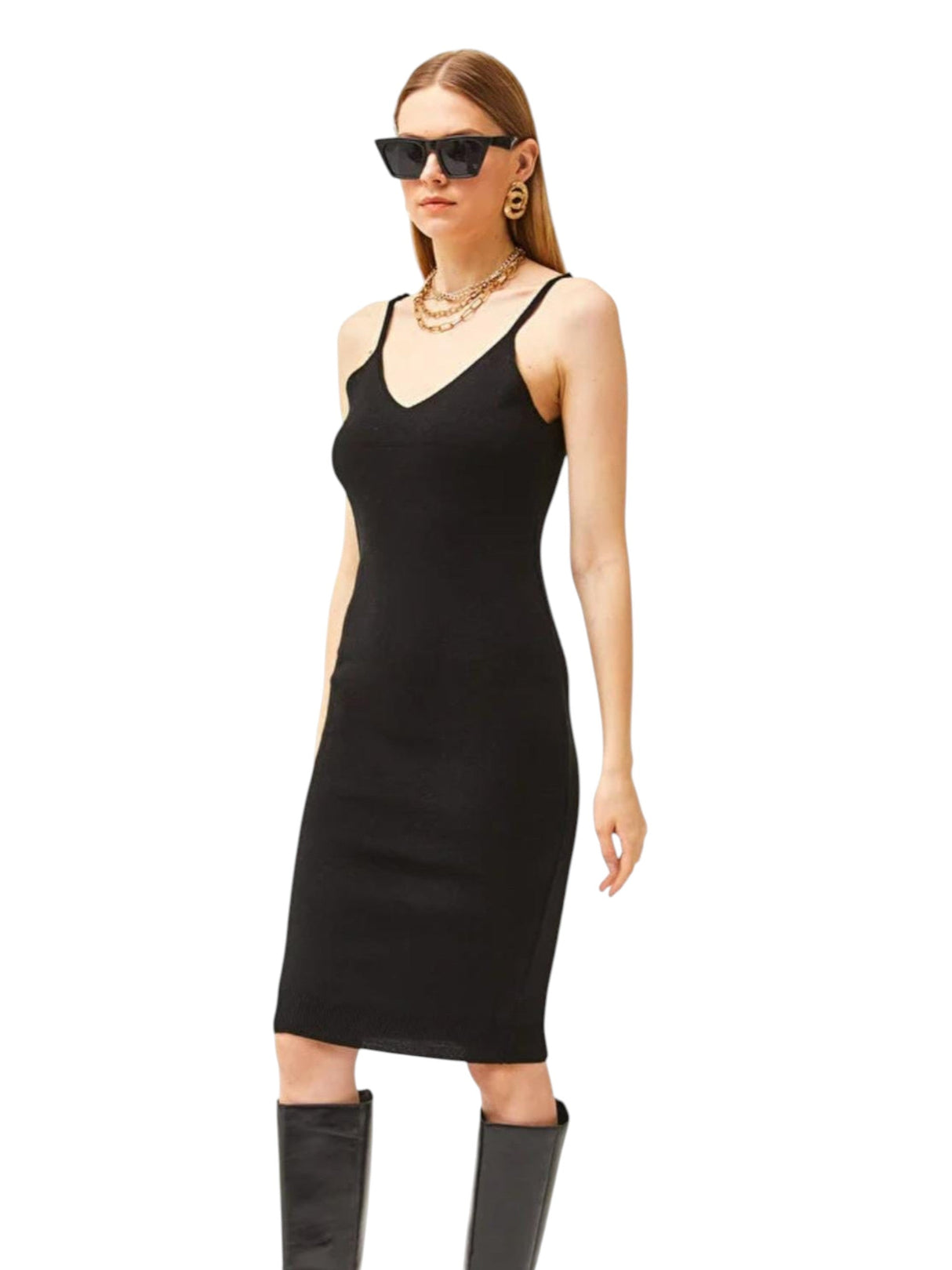 Image for Women's Plain Solid Dress,Black