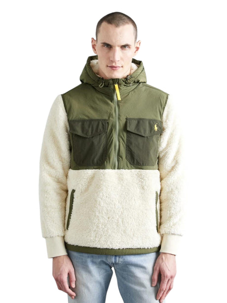 Image for Men's Quilted Faux Fur Hoodie,Olive