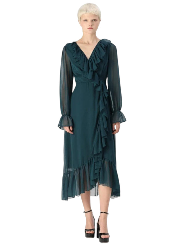 Image for Women's Ruffled Mesh Dress,Green