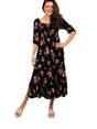 Image for Women's Floral Printed Ruffled Dress,Black
