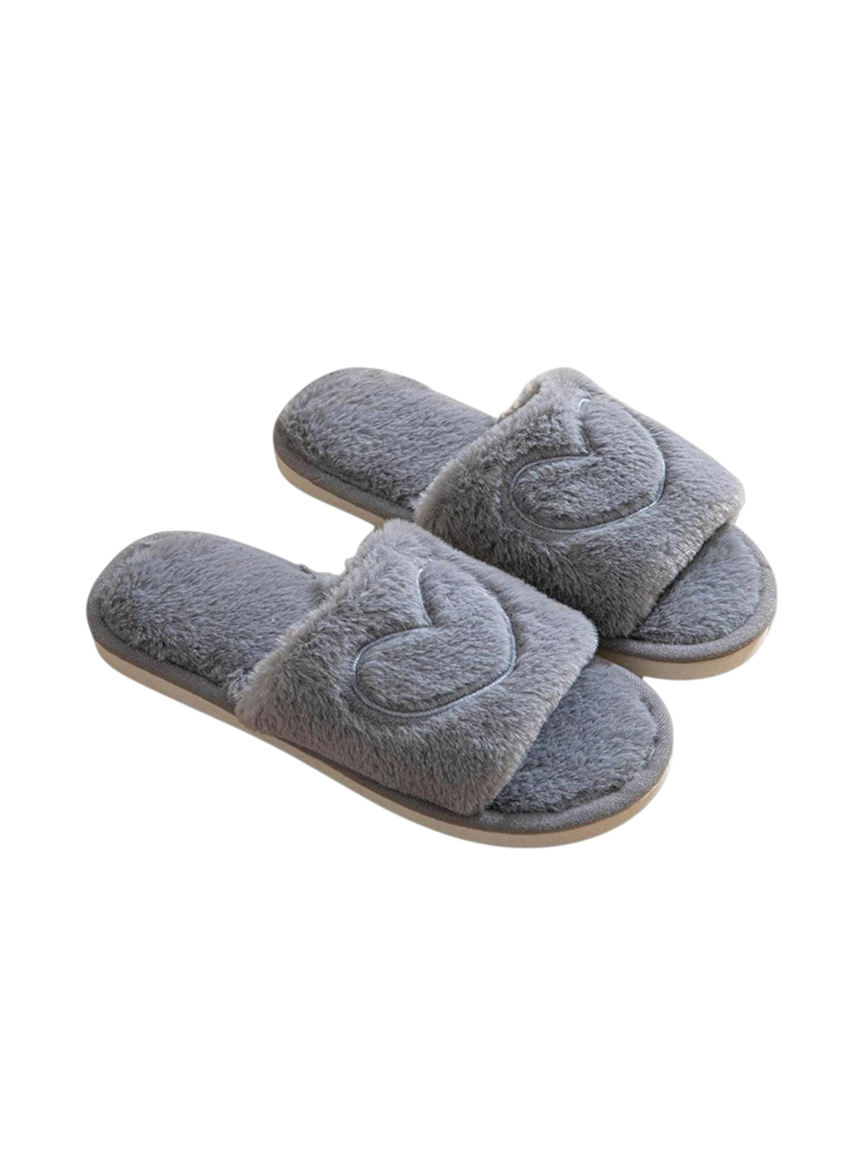 Image for Women's Heart Embroidered Faux Fur Slippers,Grey