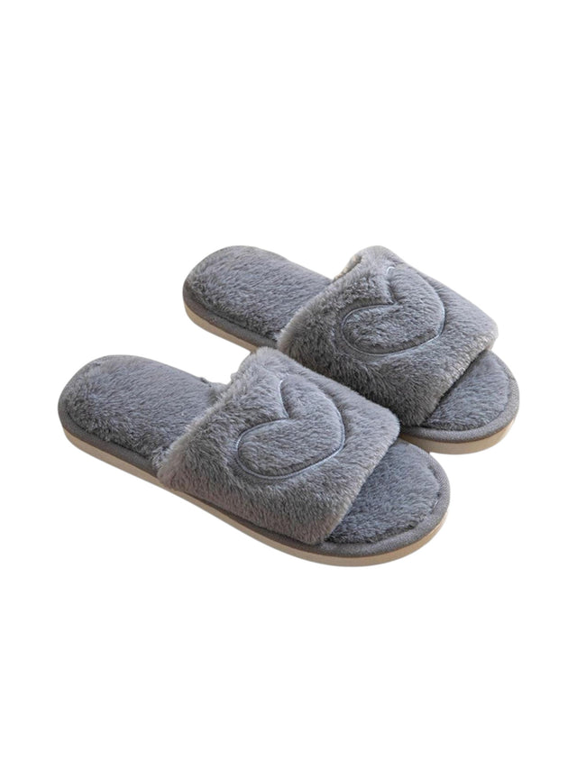 Image for Women's Heart Embroidered Faux Fur Slippers,Grey