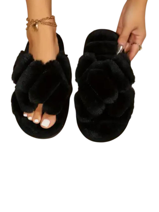 Image for Women's Quilted Faux Fur Slippers,Black