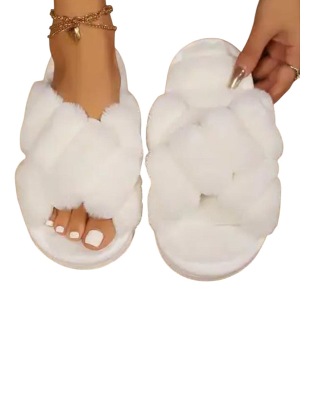 Image for Women's Faux Fur Slippers,White