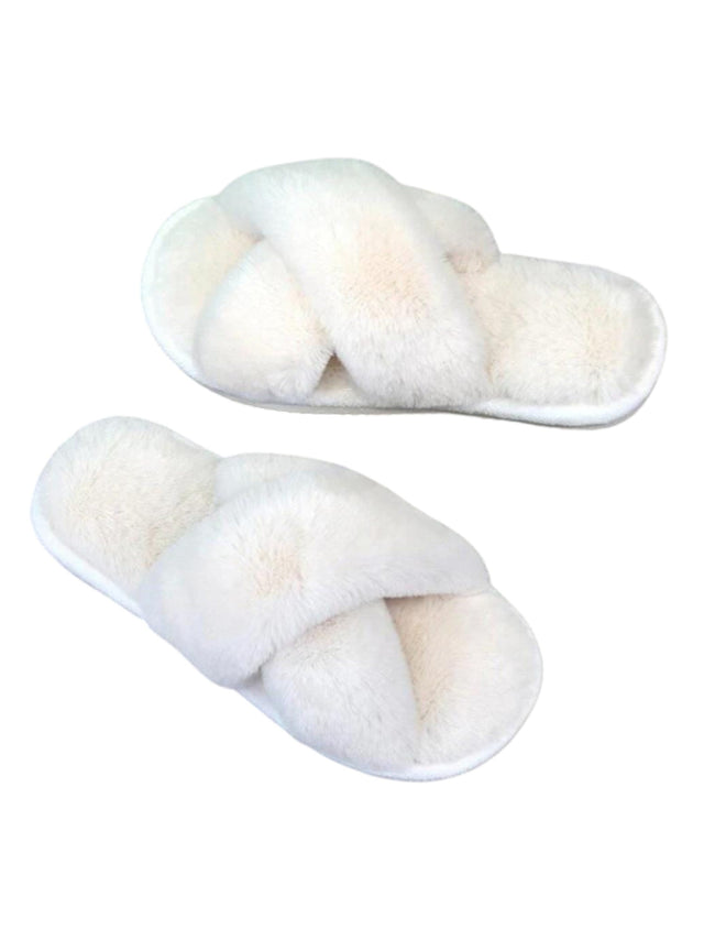 Image for Women's Faux Fur Slippers,White