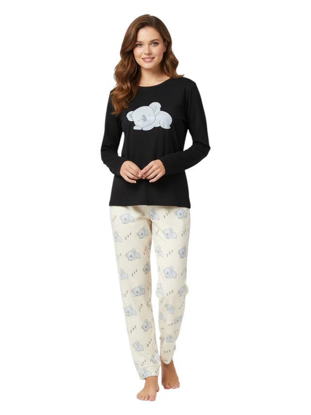 Image for Women's Printed Pajama Set Top&Pant,Black